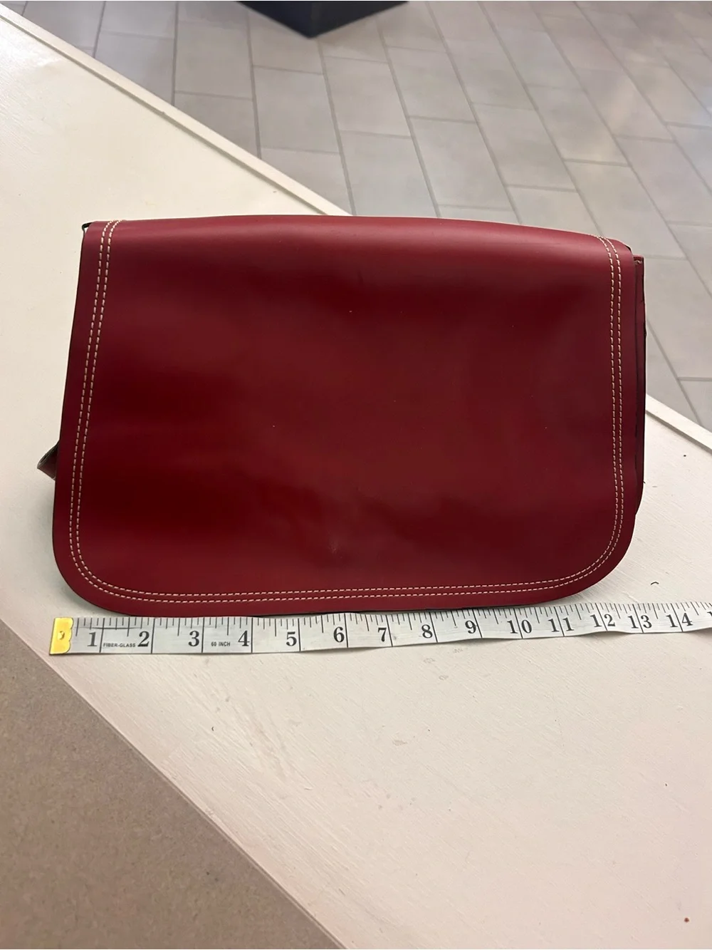 Charter Club Men's Red Leather Messenger Bag with Contrast Stitching